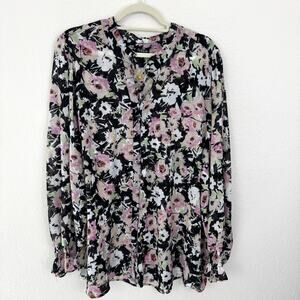 Torrid Women Crinkle Chiffon Blouse Size 4X Mock Neck Floral Serene Brushstrokes
